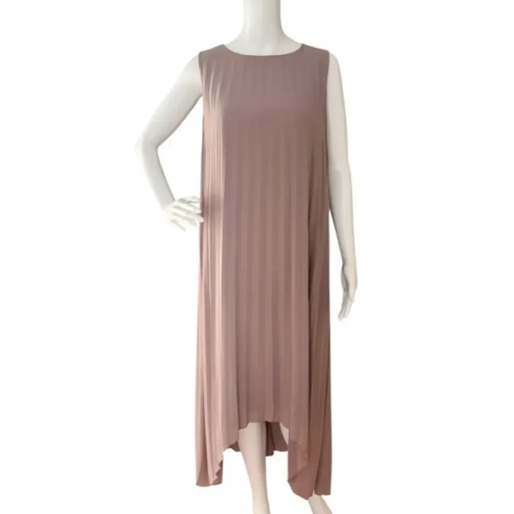 ELLIE MAKIR MIDI PLEATED DRESS MODEST HIGH-LOW HEM WOMEN SIZE LARGE - Picture 4 of 15